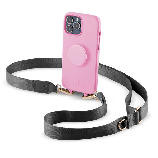 Crossbody iPhone Hülle mit Band und PopGrip | pastelliges Pink