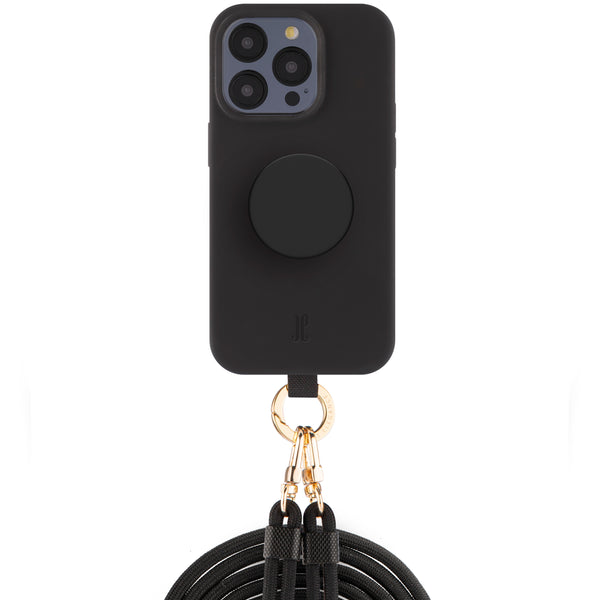 3in1 iPhone Hülle Elite mit Kordel und PopGrip I elegantes Schwarz